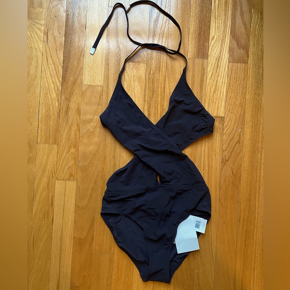 NWT Tory Burch One Piece Criss Cross Black Bathing Suit